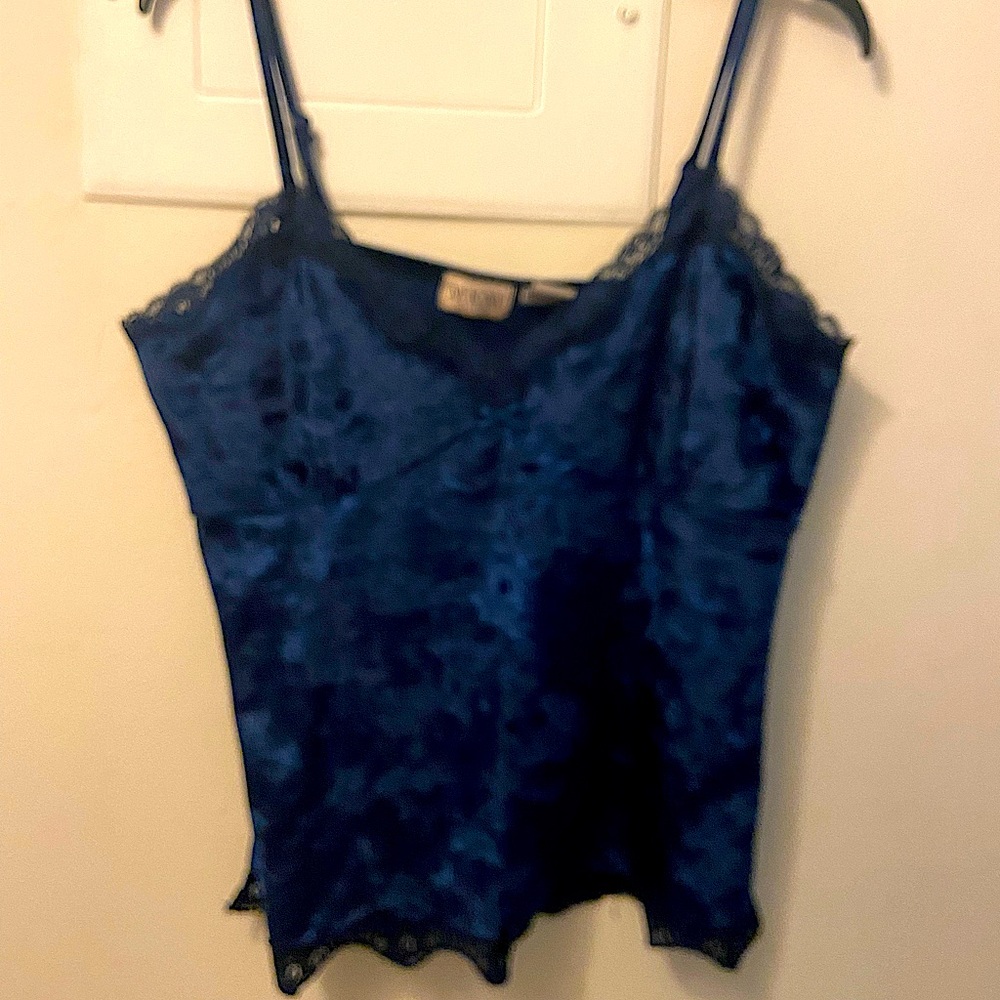 Vintage 90s y2k Dark Blue Velvet Lace with a Bow Tank Top